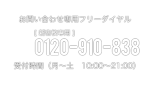 お問い合わせ専用フリーダイヤル 0120-910-838 受付時間（月～土 10:00～20:00）